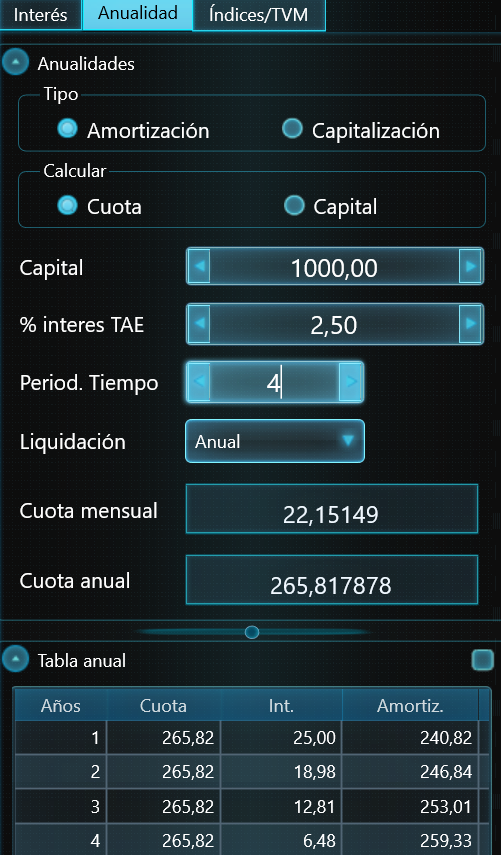 Cálculo de anualidades